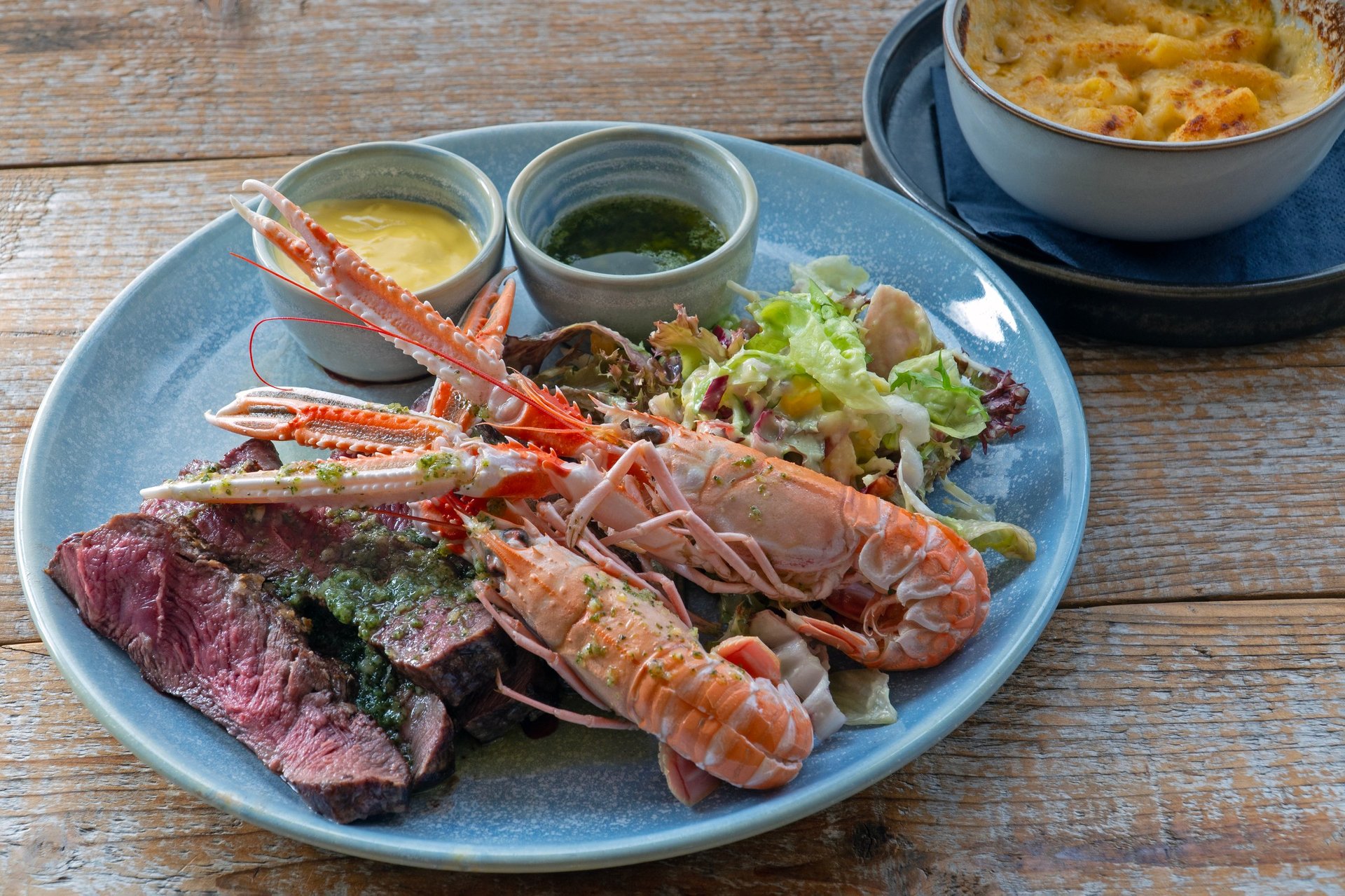 Grilled seafood and meat platter