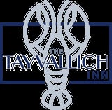 Tayvallich logo featuring a light blue Celtic cross symbol with dark blue text and border